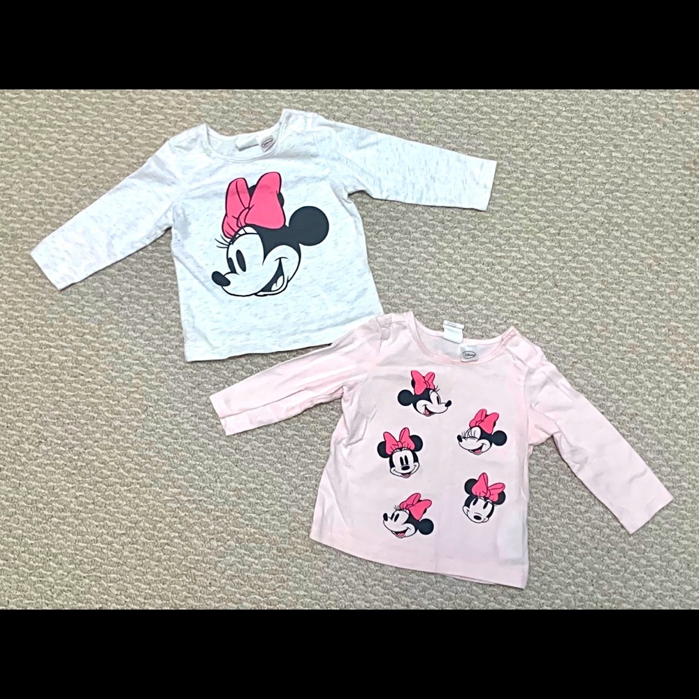 2 GUC H&M infant girls Minnie Mouse long sleeve tops sz 4/6m